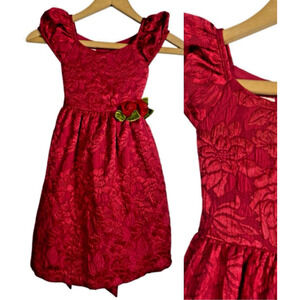 Laura Ashley London Dress Girls Size 6 Red Formal Petticoat Floral Tea Party